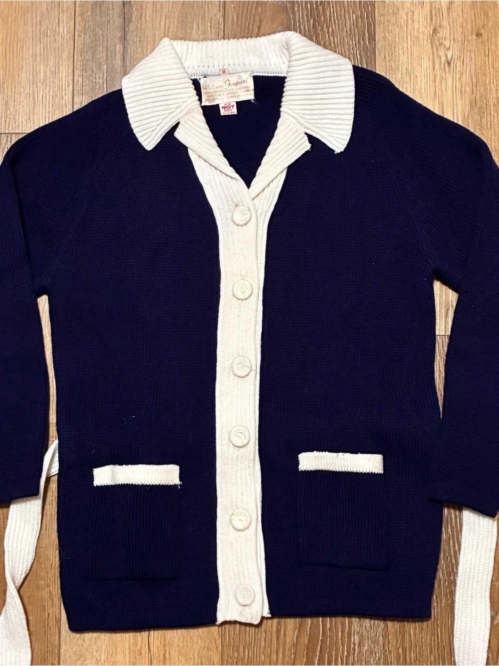 VTG 60s Coastal Grandma Button-Front Cardigan Sweater M MCM Preppy Nautical